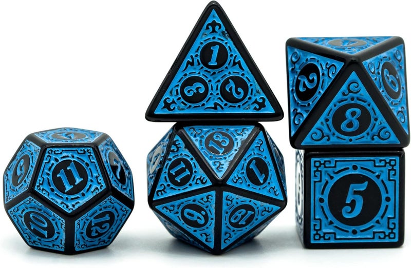 Poludie DND Dice Set -D&D Polyhedral Dice (7 Pcs) with Leather Dice Bag for Dungeons and Dragons Role Playing Dice Games RPGs (Blue with Black Edge) - Image 2